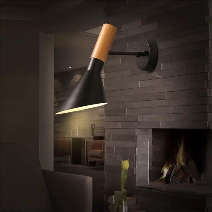 Appliques murales en bois nordique, lampe de chevet noire créative moderne E27, suspension LED, éclairage domestique, décoration de chambre
