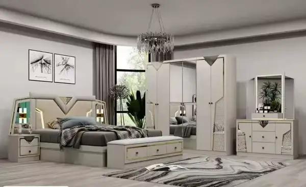 Ensemble de meubles de chambre à coucher moderne MANBAS 6 pièces avec cadre de lit