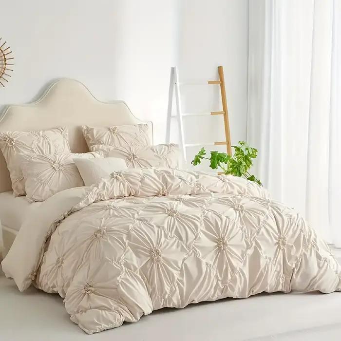 Ensemble de housse de couette à fleurs tridimensionnelles Beige