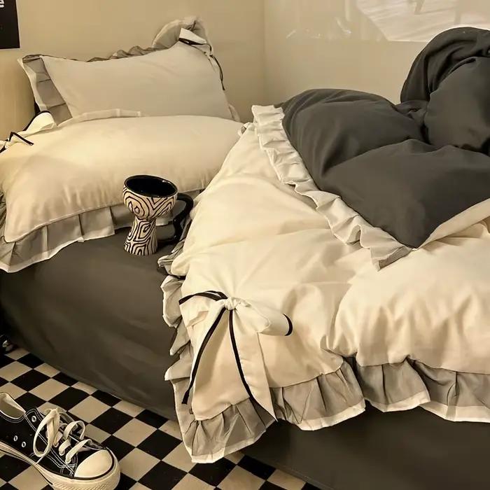 Ensemble de draps de lit en dentelle avec nœud papillon