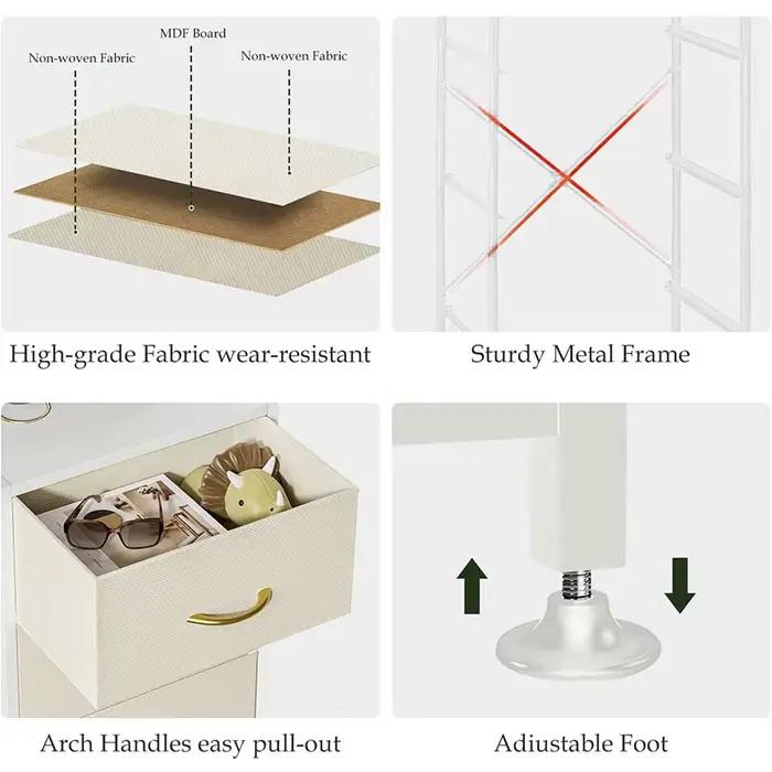 Commode à 4 tiroirs, commode avec plateau en bois et cadre en acier