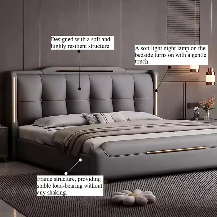 Lit en bois avec tiroirs et étagères de rangement