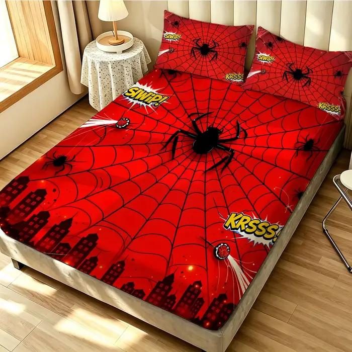 Lot de 3 draps de lit imprimés araignée, sans couture, pour l'été, plusieurs tailles, confortables, décoration de literie, lavables en machine