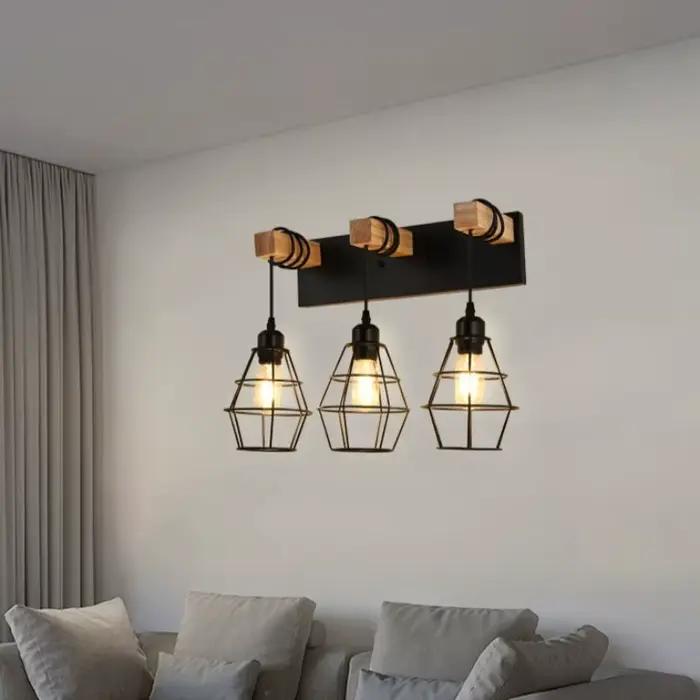 Lampe de chevet nordique créative pour chambre à coucher, applique murale personnalisée en bois massif, moderne et Simple, pour allée, balcon, lumière en fer forgé