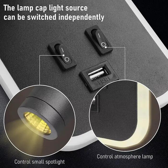 Applique murale rotative à LED avec interrupteur et port USB