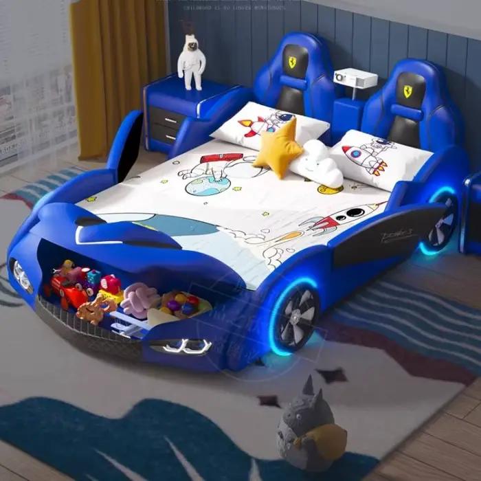 # * t forme de voiture nordique enfants lits jouets de sécurité stockage conception unique garçons