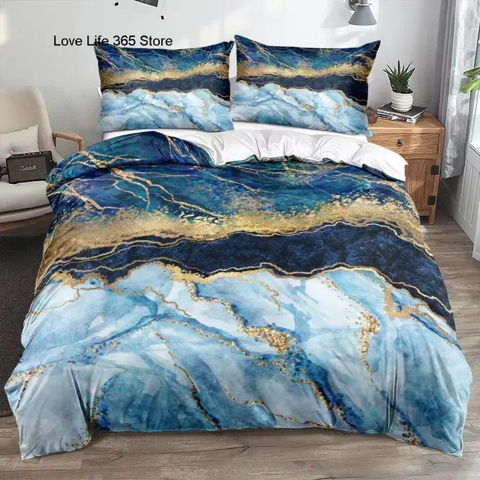 Ensemble de housse de couette classique en marbre 3D