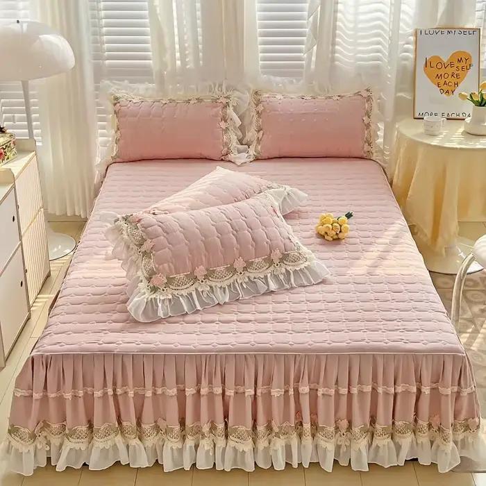 Parure de lit style princesse coréenne rose