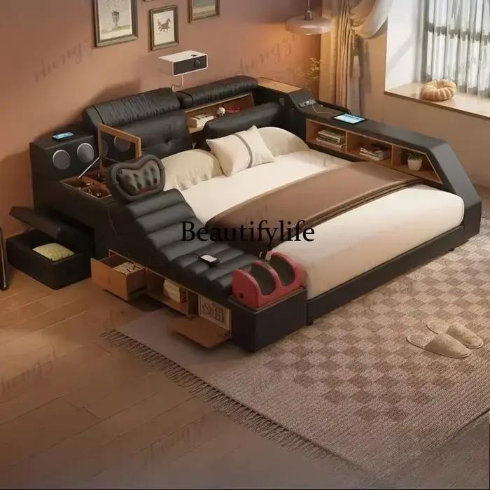 Lit double king size noir M9344 avec tiroirs de rangement