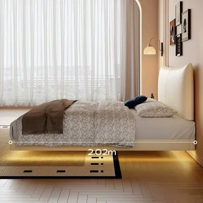 Lits de rangement en cuir, lit flottant double, lits simples modernes, lits japonais en tissu, meubles de chambre à coucher
