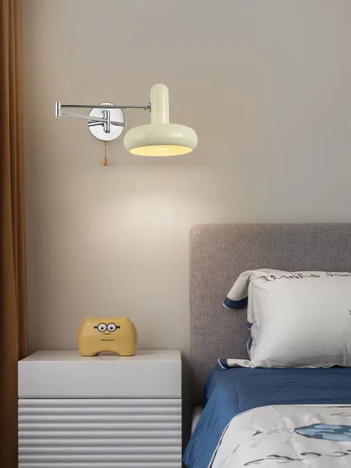 Applique murale nordique en acier inoxydable, culbuteur pliant, interrupteur côtelé d'étude, lampe de chevet de chambre à coucher, lampe pliante