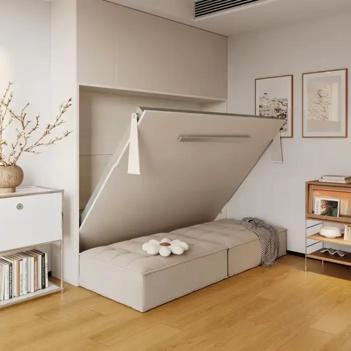 Lit Murphy multifonctionnel moderne intégré au mur avec armoire latérale rabattable pour petit appartement ou salon