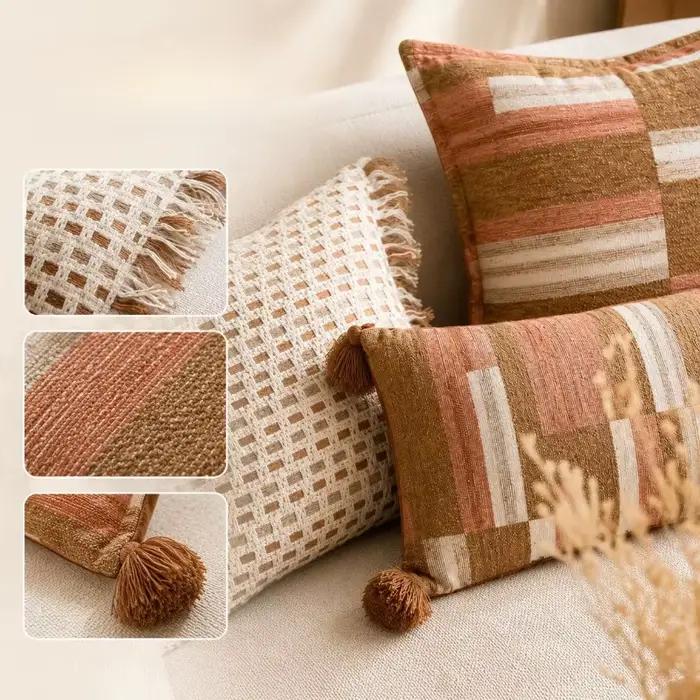 Housse de coussin bohème en chenille douce jacquard