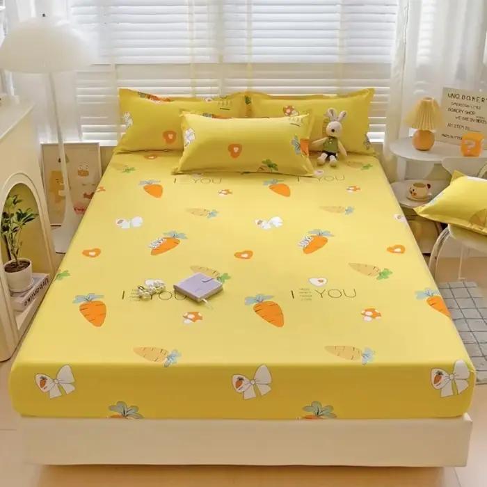 Drap-housse imprimé en coton d'aloe vera, housse de matelas en coton lavé doux et respectueux de la peau, couvre-lit respirant pour chambre à coucher
