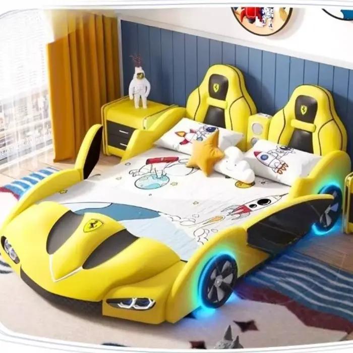 # * t forme de voiture nordique enfants lits jouets de sécurité stockage conception unique garçons