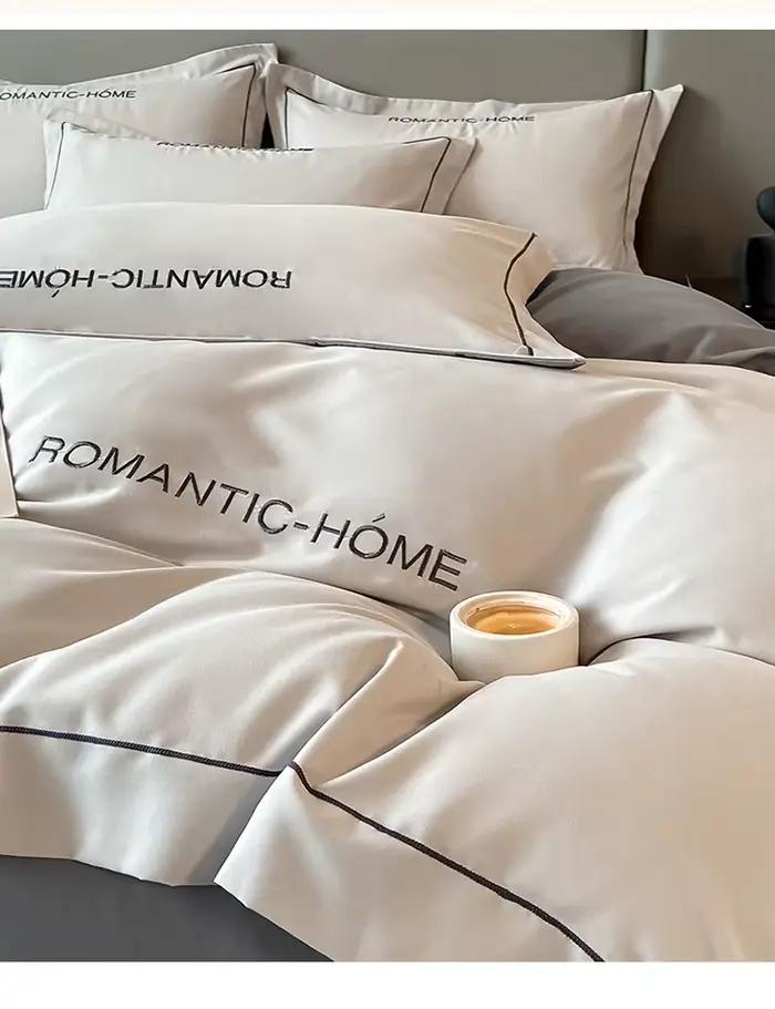 Ensemble de literie en coton avec housse de drap de lit et taie d'oreiller