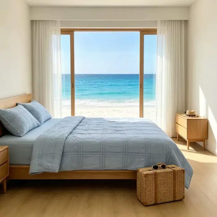 Parure de lit complète en seersucker doux et respirant pour chambre intérieure
