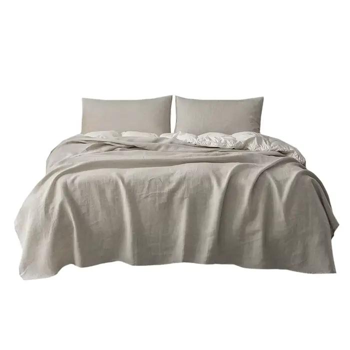 Parure de lit de luxe en lin pur lavé 100 %, tissage uni, motif goutte de pluie à la française, pour maison d'hôtes, dans des couleurs classiques pures
