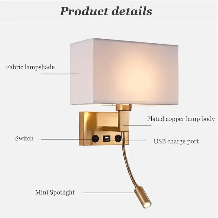 LED lampe de chevet 2.0 USB 3W Spot tissu nordique moderne éclairage intérieur pour chambre lecture salon allée décor