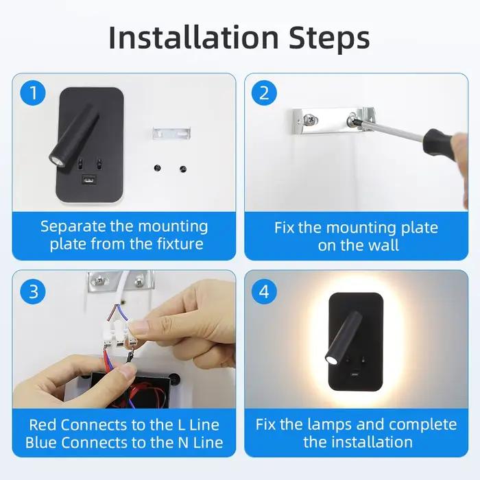 Lampe murale de lecture avec USB 13W, applique murale de chevet rotative, Double interrupteur, spots LED pour chambre à coucher