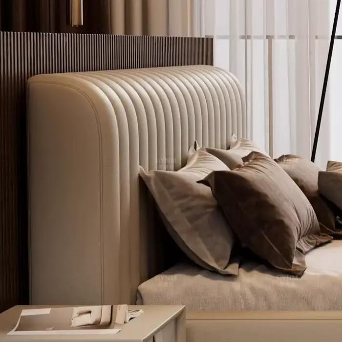Lit de rangement en bois et cuir