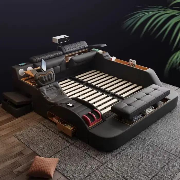 Nordics Queens lits cadres dormir commodes intelligentes lit Massage Double Camas De dortoir chambre meubles accessoires