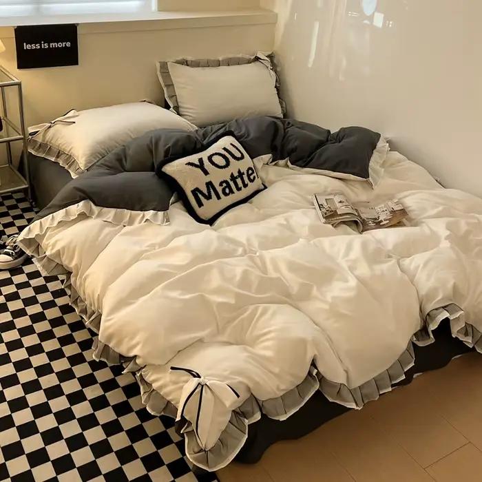 Ensemble de draps de lit en dentelle avec nœud papillon