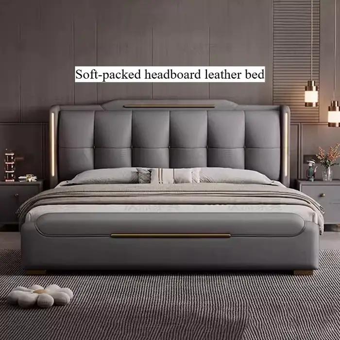 Lit en bois avec tiroirs et étagères de rangement