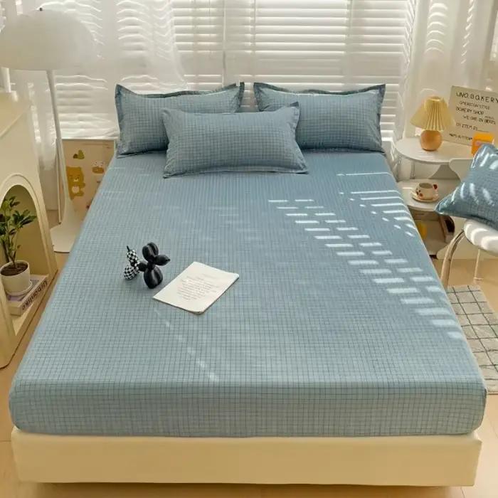 Drap-housse imprimé en coton d'aloe vera, housse de matelas en coton lavé doux et respectueux de la peau, couvre-lit respirant pour chambre à coucher