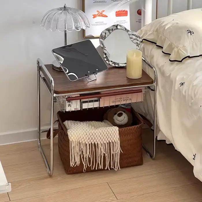Table de chevet Vintage en acier inoxydable, rétro, pour chambre à coucher, salon, étagère latérale, support de rangement de chevet rustique