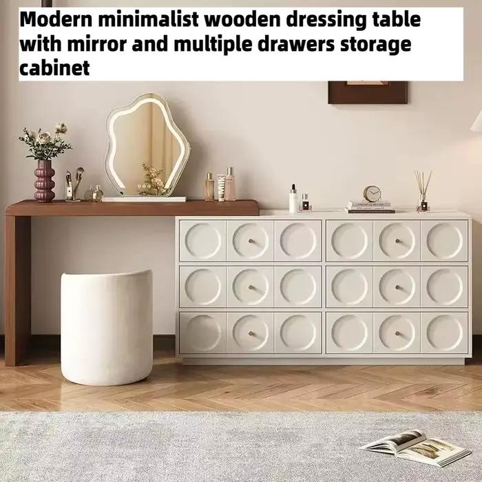 Coiffeuse moderne minimaliste en bois avec six tiroirs