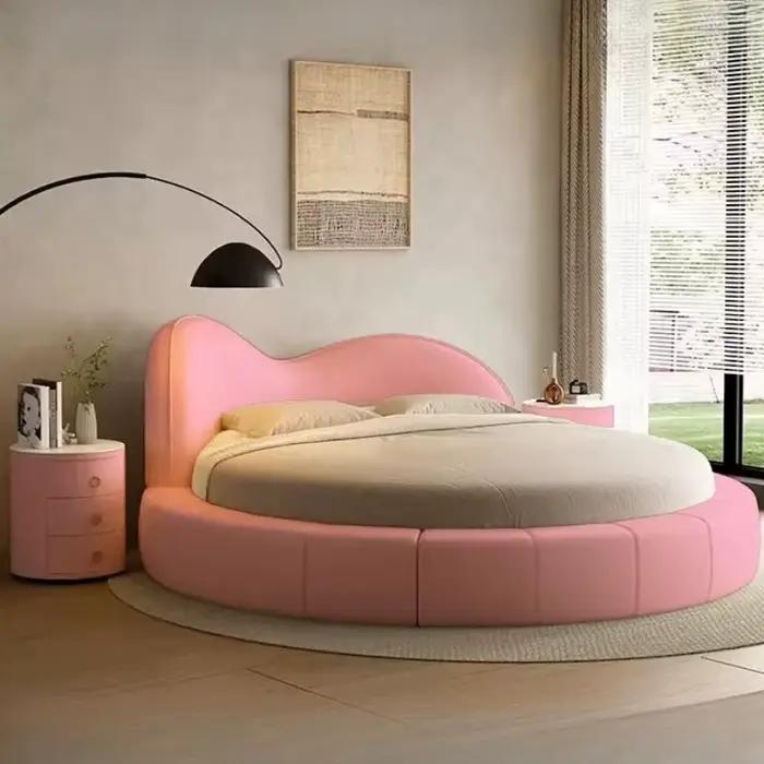 Lit de style européen minimaliste blanc crème de luxe avec tête de lit française