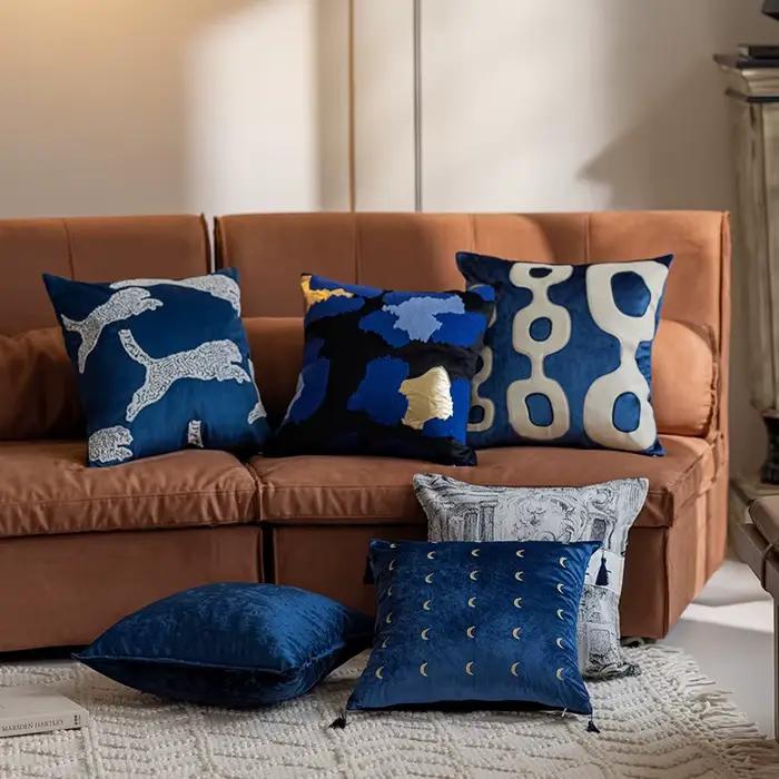 Housse de coussin bleue de qualité supérieure