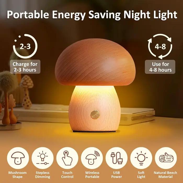 Champignon LED veilleuse réglable en bois chambre lampe de Table de chevet avec interrupteur tactile