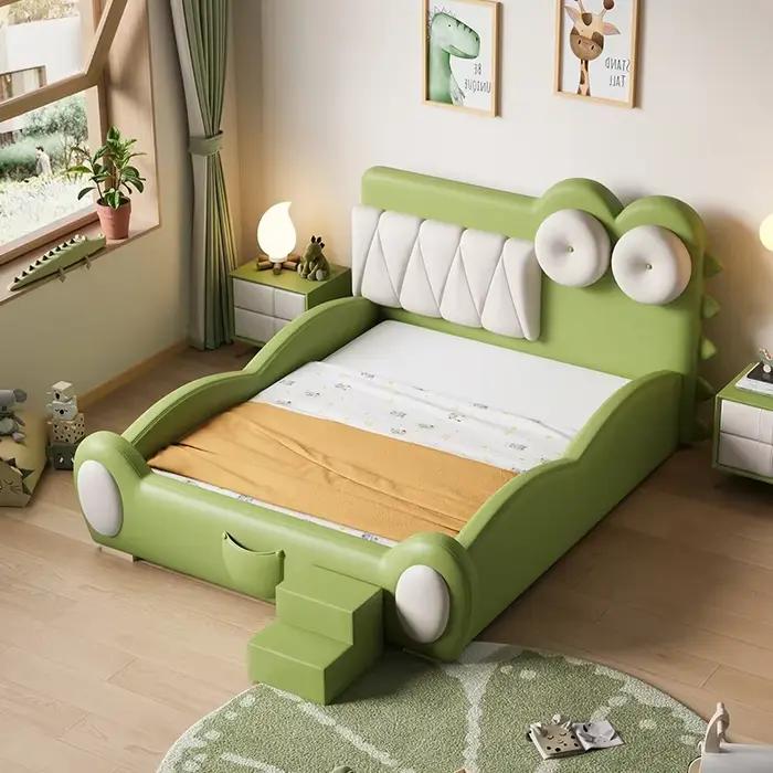 135x200cm cadres nouveau lit simple vert King Size Queen luxe complet enfants garde-corps lit pour garçons toboggan chambre meubles modernes