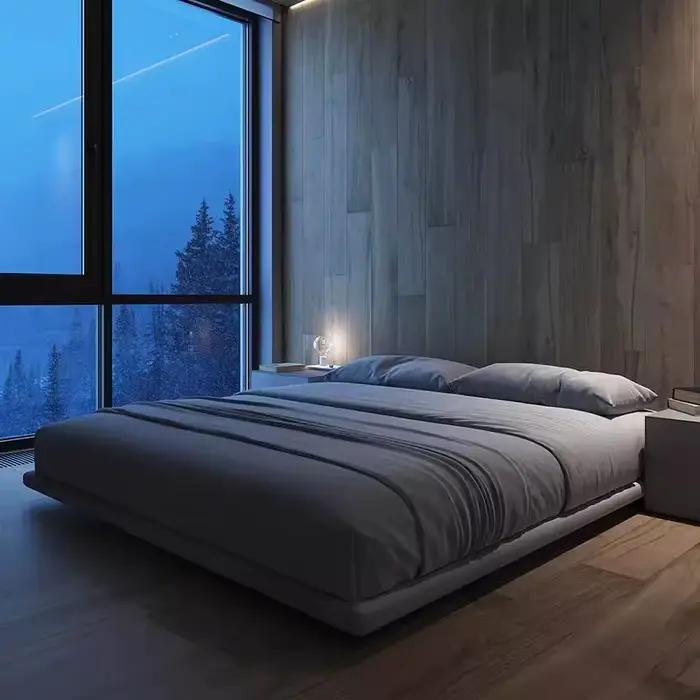 Lit mezzanine flottant Tatami Gris Hôtelier Grand Lit Cadre en Bois pour Adultes Letto Matrimoniale 180x200 Meubles en Liquidation