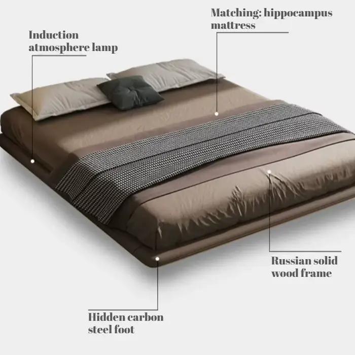 Lit Moderne Simple avec Rangement Flottant, Lit Double de Hôtel, Cadre en Bois, Meubles de Chambre Complet