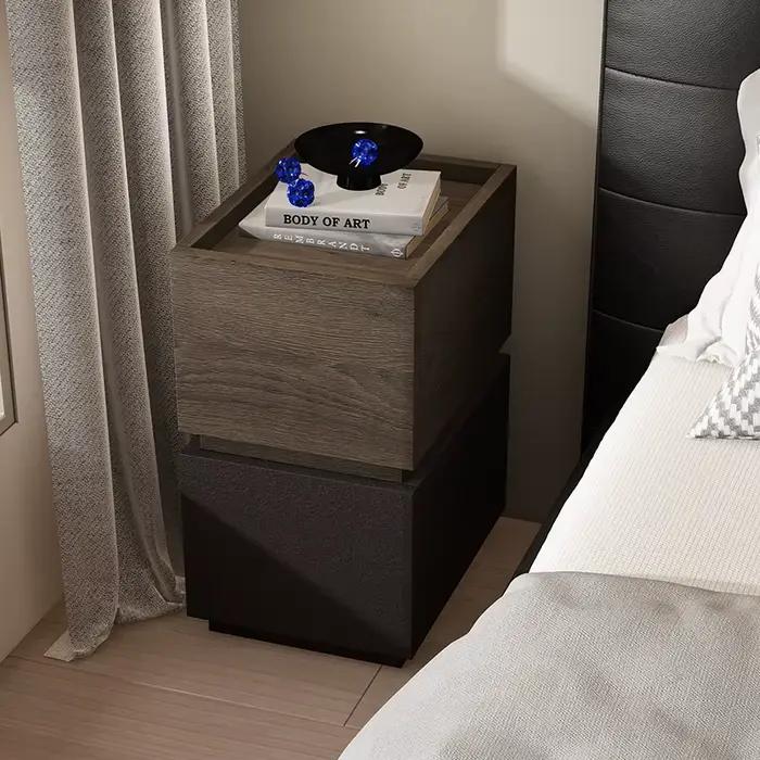 Table de chevet de chambre moderne avec épissure en bois de fond noir