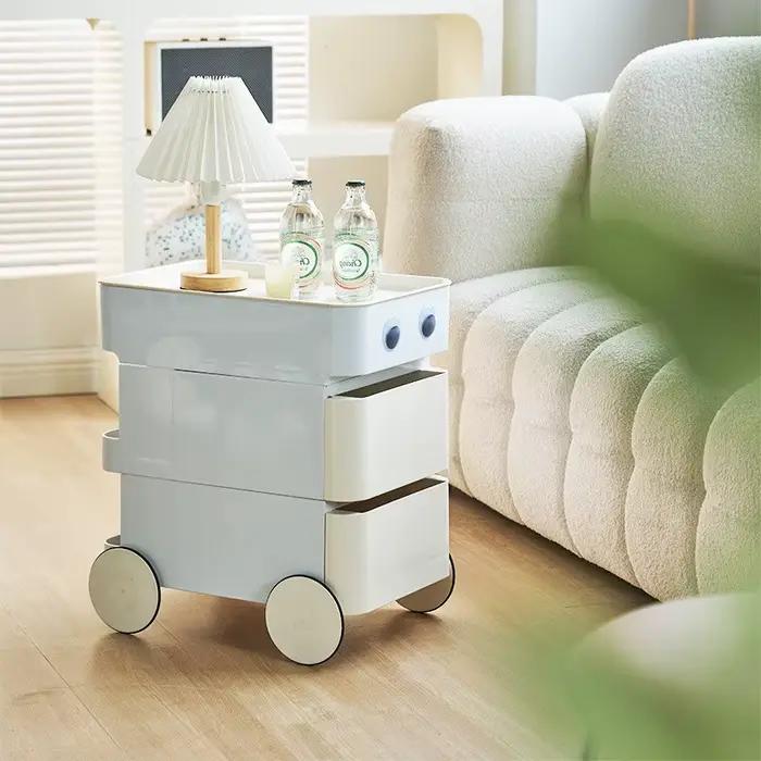Table de chevet mobile design, unité de rangement moderne avec chariot poussoir pour petits espaces, organisateur de chambre compact