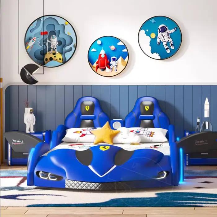 # * t forme de voiture nordique enfants lits jouets de sécurité stockage conception unique garçons