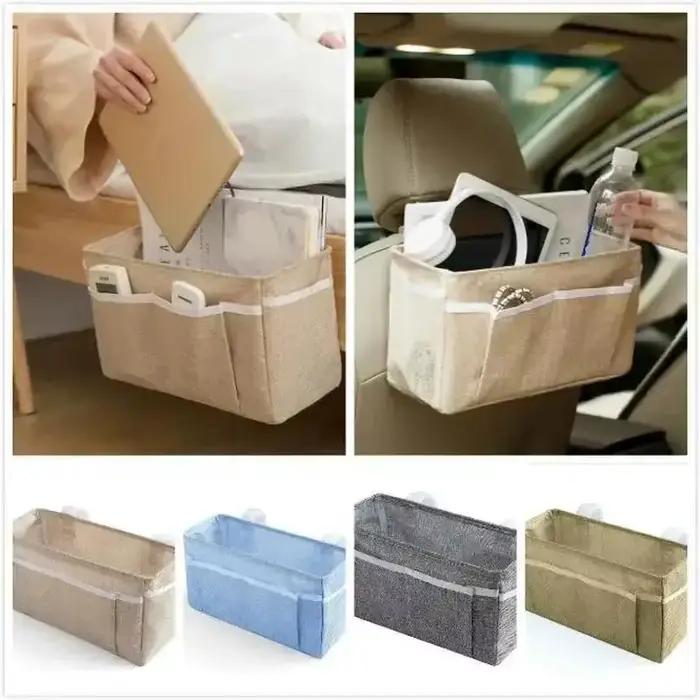 Organisateur de rangement de chevet en lin pour voiture