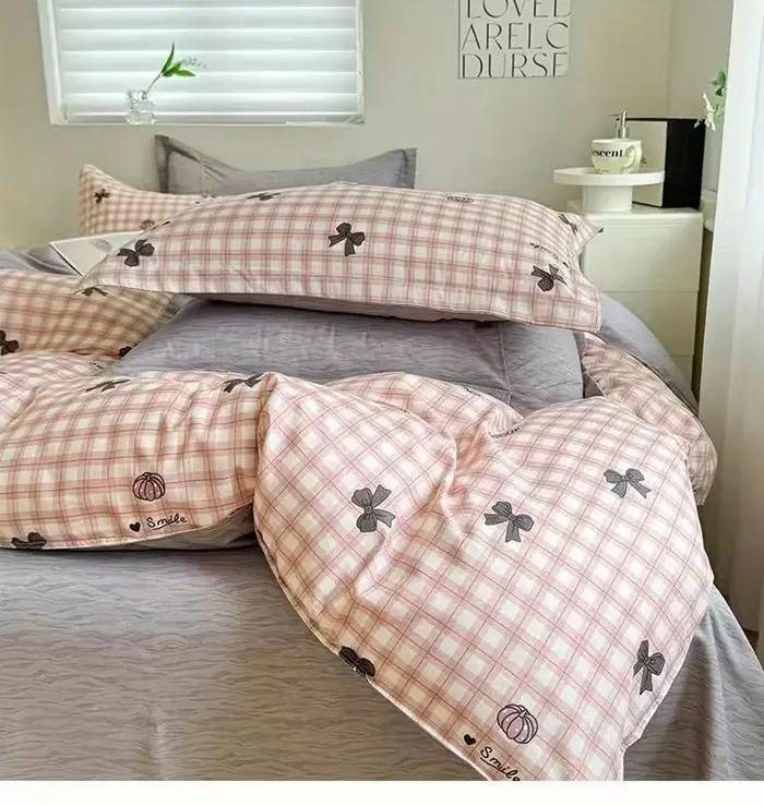 Parure de lit noire avec taies d'oreiller et drap plat à motif écossais