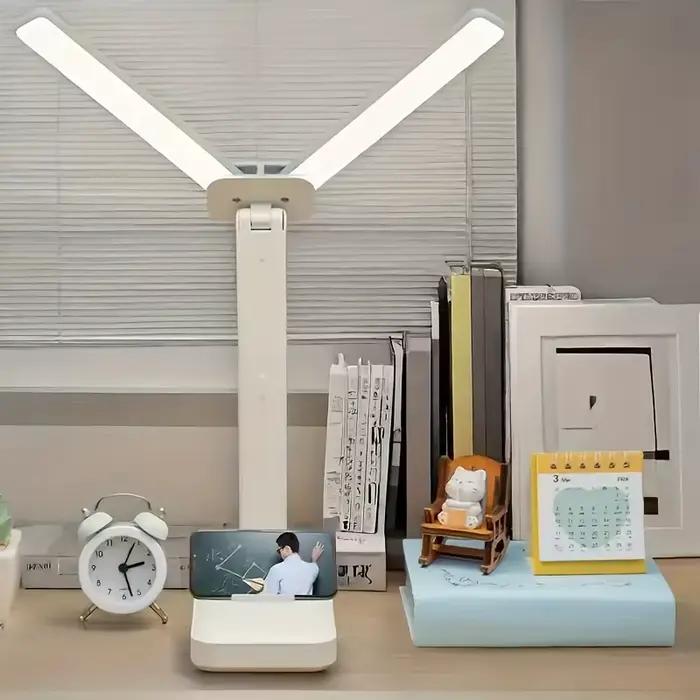 Lampe de bureau LED à double tête, veilleuse tactile à intensité variable à 3 niveaux, rechargeable par USB, protection des yeux, bureau de lecture de chevet pliable