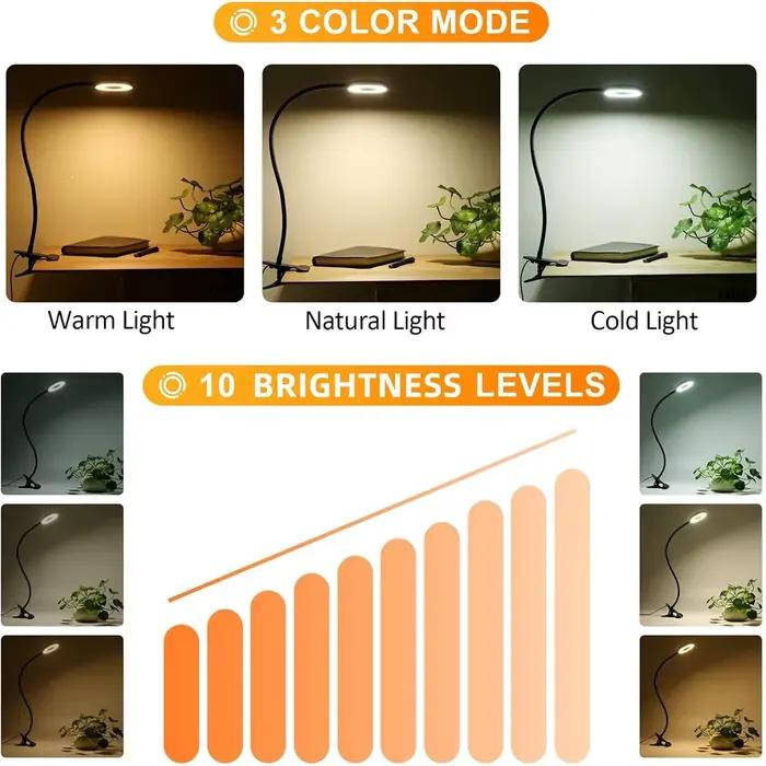 360 °   Lampe de bureau Flexible à 48 led, Clip USB, lampe de chevet, Protection des yeux, col de cygne, lampe de lecture, luminosité réglable, 3 niveaux
