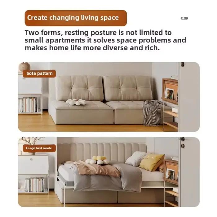 Lit Murphy multifonctionnel moderne intégré au mur avec armoire latérale rabattable pour petit appartement ou salon