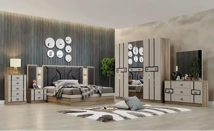 Ensemble de meubles de chambre à coucher moderne MANBAS 6 pièces avec cadre de lit