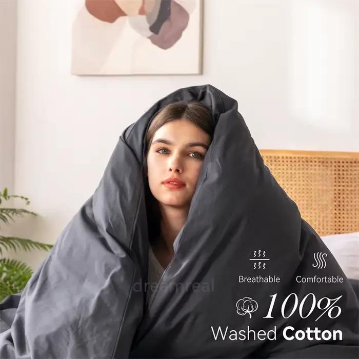 Parure de lit en coton lavé 4 pièces