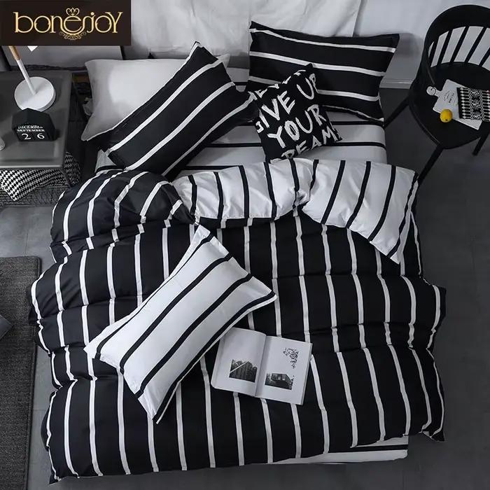 Bonenjoy-Parure de lit à rayures noires et blanches