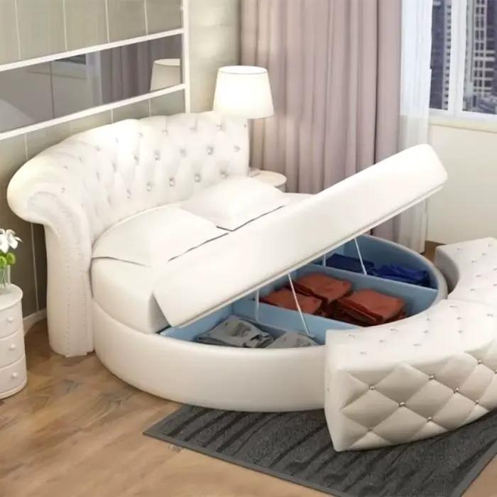 Lit de rangement double rond nordique moderne pour chambre à coucher