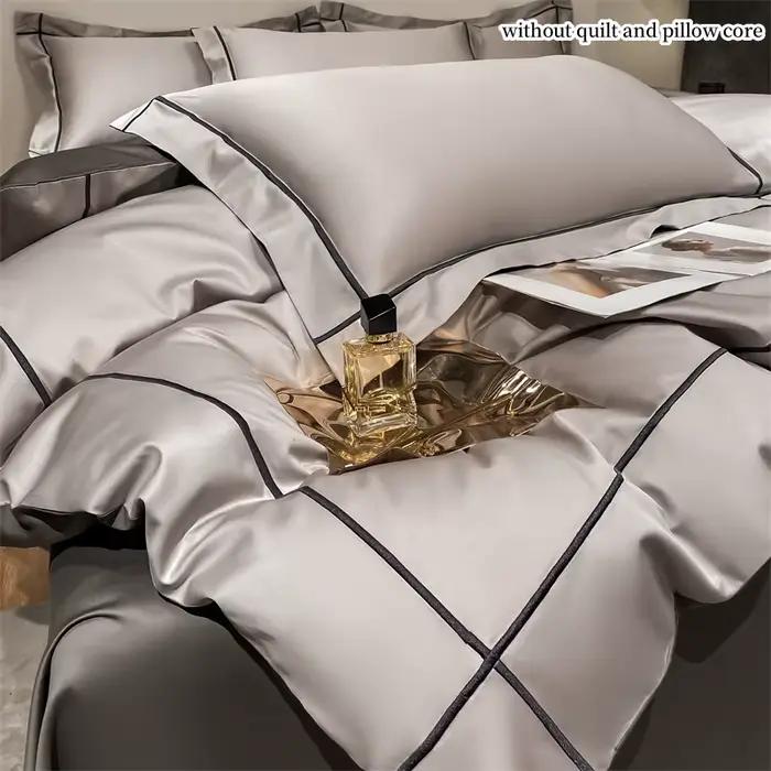 Parure de lit brodée en coton égyptien pour adultes, couvre-lit simple, housse de taie d'oreiller, drap de lit, linge de lit, 4 pièces